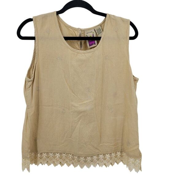 Vintage 2pc Linen Pants Outfit M Elastic High Rise Wide Pockets Lace Trim Tank - Picture 6 of 16